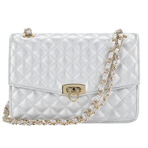8055 Quilted Shoulder Bag  Medium Flap Crossbody Handbag with Chain Strap